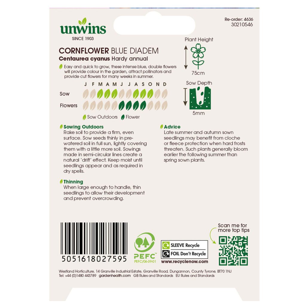 Unwins Cornflower Blue Diadem Seeds 5051618027595 2